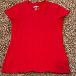 Nike Red Short Sleeve Athletic Tee with Black Swoosh